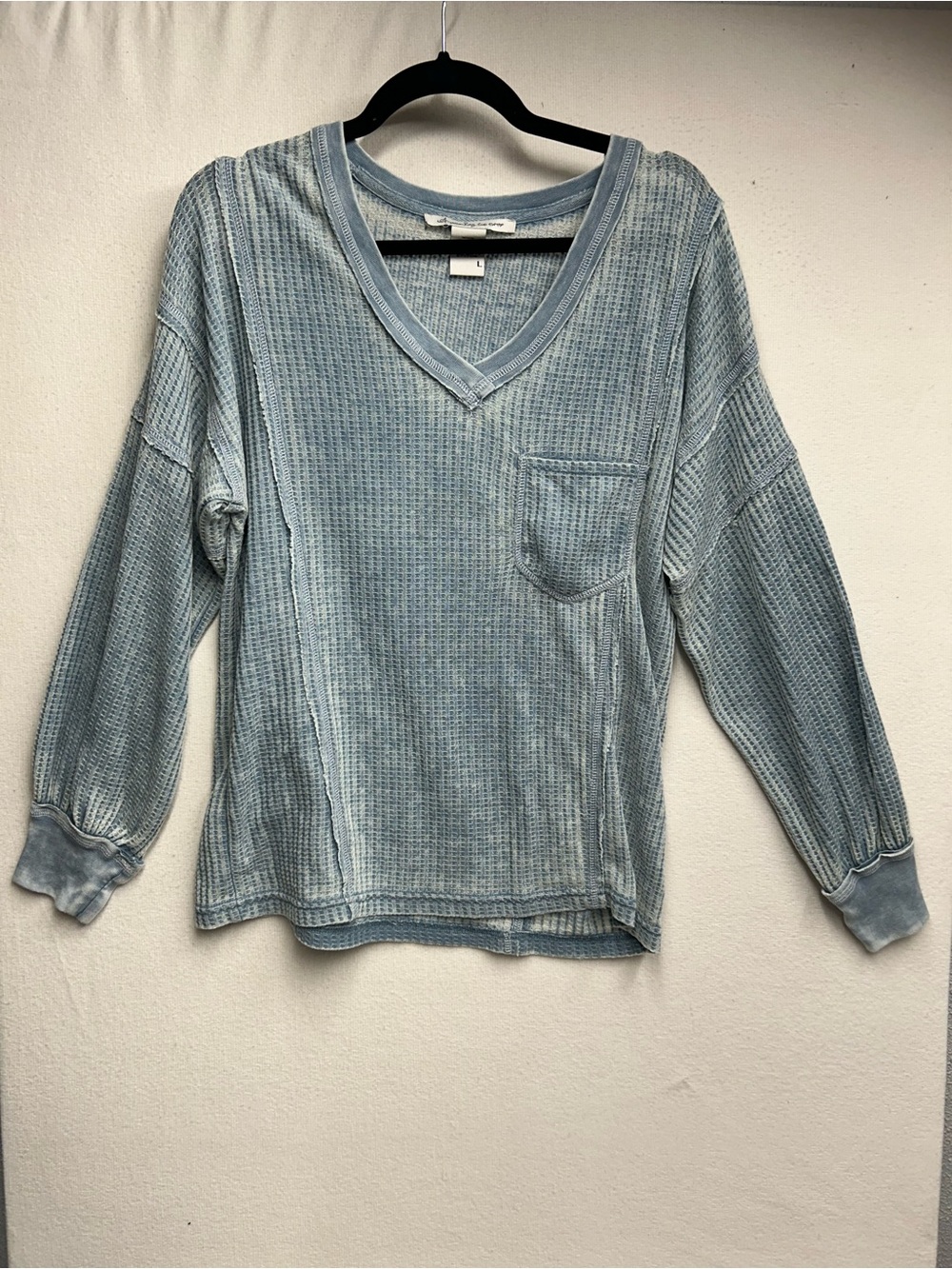 American Rag Light Blue V-Neck Waffle Knit Sweater